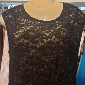 INC Nude Black Lace Midi Dress